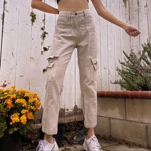 stacey jean denim beige high waisted cargo jeans